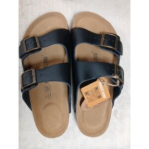 Project Cloud Women's Venita Black Leather /Cork Comfort Slide Sandals Size 7.5